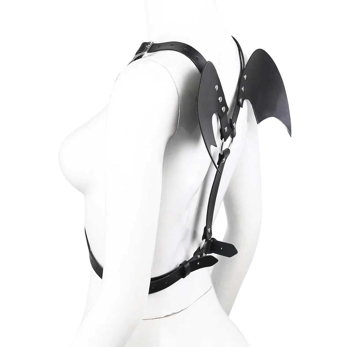 Women Sexy Naughty Chest Bra and Bandage Exotic Underwear PU leather Sleepwear Lingerie with Demon Wings