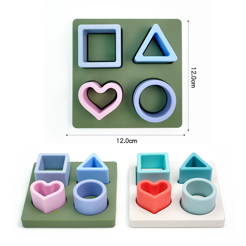 Wholesale Customized Free Bpa Food Grade Silicone Baby Early Educational Sensory Matching Puzzle Geometric Toy Puzzle Teether