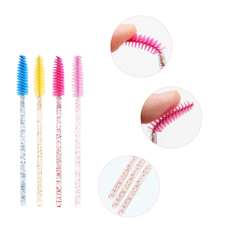 New Pink Eyelash Brush Spoolie Extensions Plastic Silicone Disposable Mascara Wands