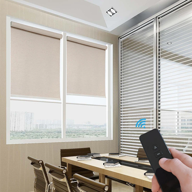 New Automatic WiFi Blackout Electric Window Indoor Sun Shading PVC Curtains Horizontal Shades Roller Blind for Windows