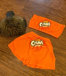 Wholesale Casual Cartoon Printing Thicker Than A Snicker Sports Bra And Biker Shorts Set Snack Shorts Set