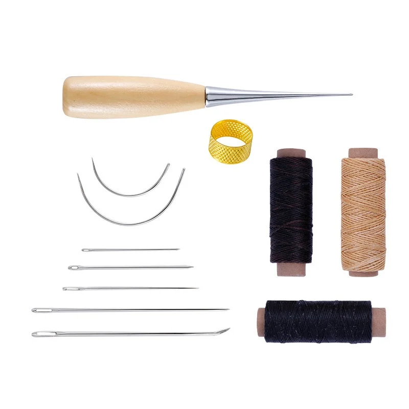 Introductory DIY Leather Tool Suit Kit Hand-Sewn with Small Black Thread Essential Sewing for Needlework