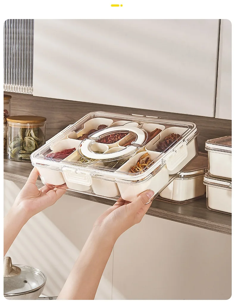 Onsin Portable 8 Compartment Clear Plastic Snack Platter Snack Box Container Snack Storage Box Divided Serving Tray with Divider