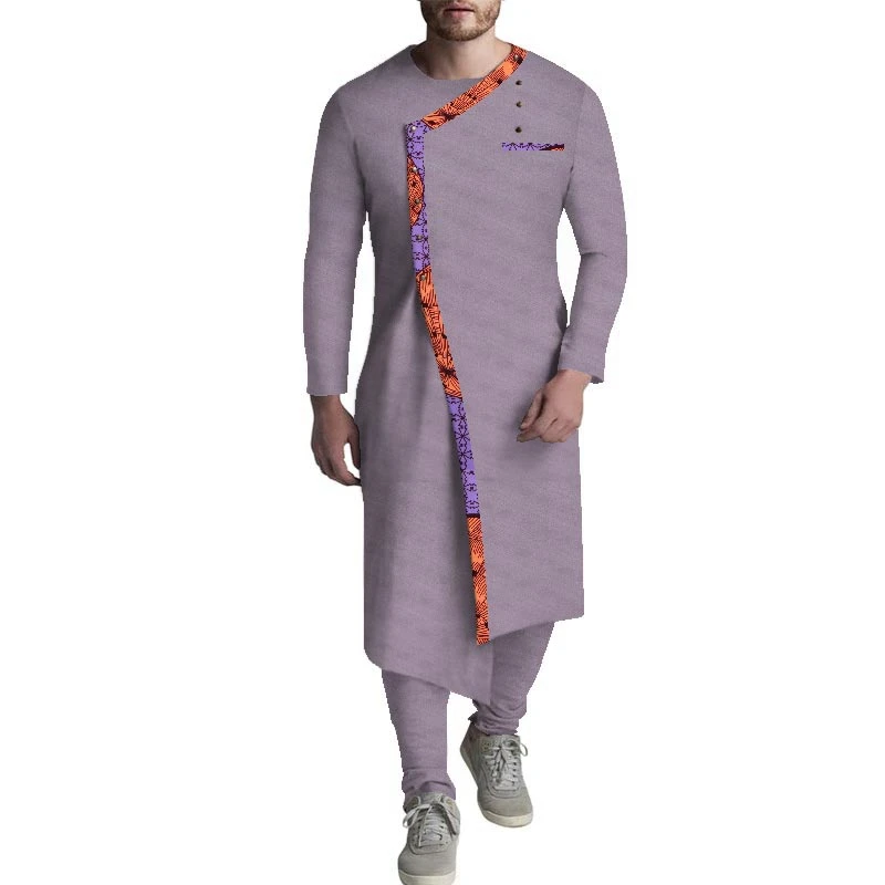 wyn1057 High Quality Printed Two Piece Set African Clothing Men Long Sleeve Blouse Men African Clothes