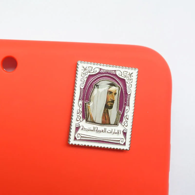 New arrival! 25mm gold plated square shaped UAE ABU DHABI  logo metal adhesive sticker for Mobile phone
