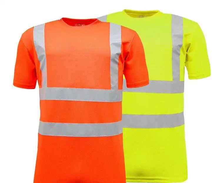 workwear short sleeve orange custom logo reflective t shirt round neck hi vis polo shirt