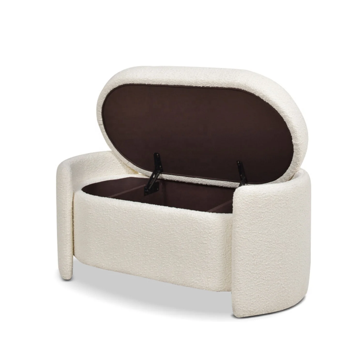 Oval Shape Teddy Fabric Modern design Wooden Frame Entryway storage Pouf Ottoman Bench