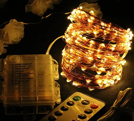 luces solares de exterior mini Warm Decor DIY Battery powered Timer 5 metre 100 LED Micro Silver Copper Wire String Fairy Light