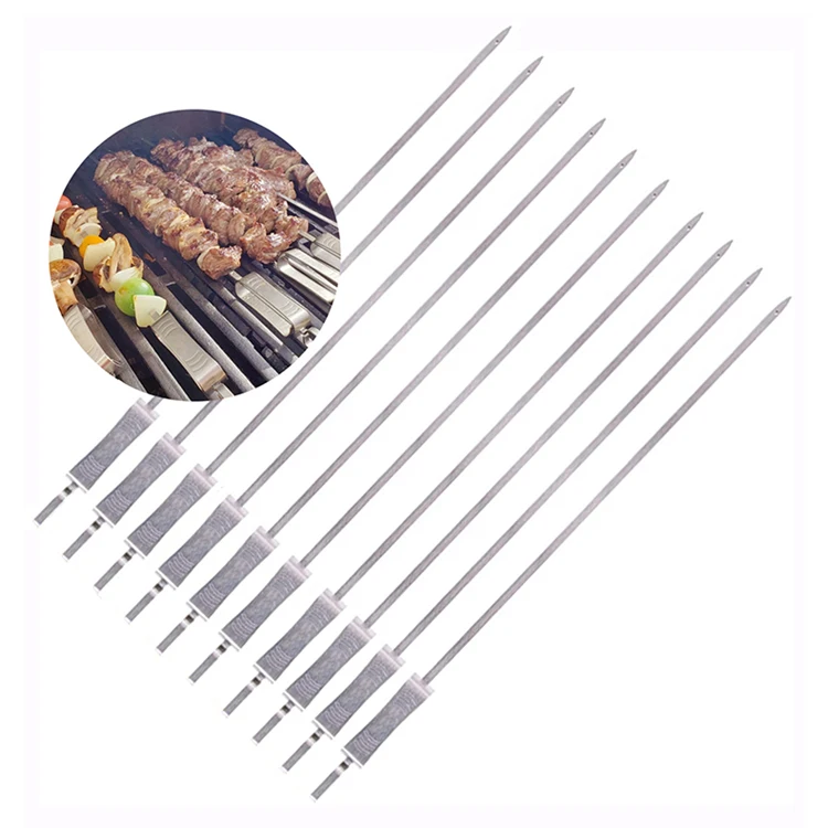 
Reusable metal kabab bbq skewer stick bbq grilling skewer stick with slider 