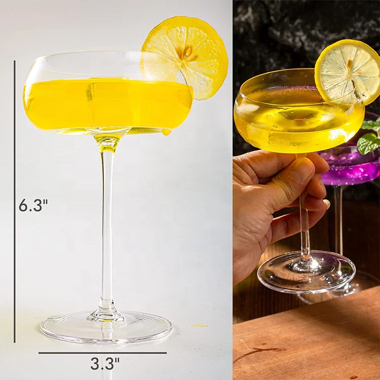 Unique Martini Glasses 8 oz Crystal Round Martini Coupe Glass Art Deco Fancy Cocktail Glasses for Pisco Sour