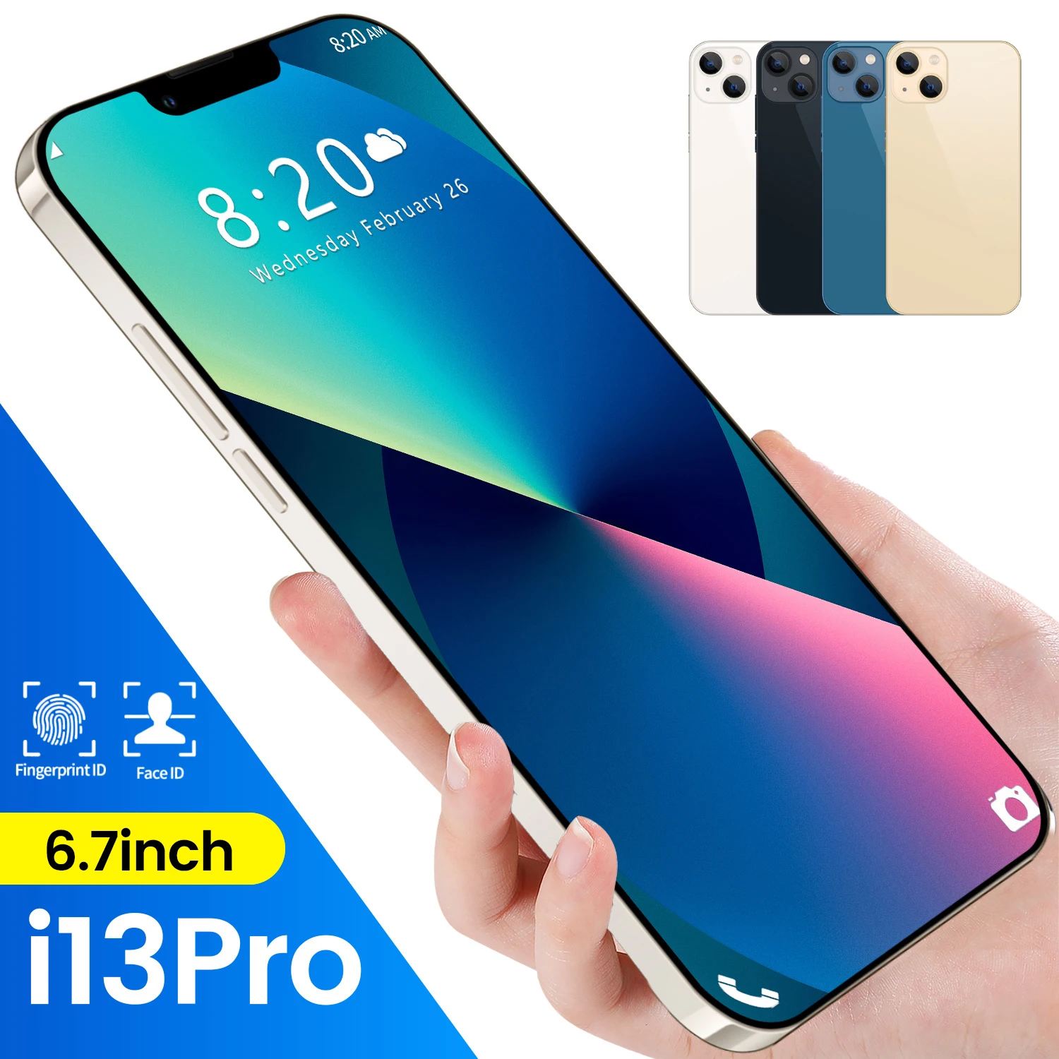 Недавно 5G i13 Pro Max + 6,7-дюймовый смартфон 8 ГБ + 256 ГБ, мобильный телефон, 3 камеры телефона уход за кожей лица разблокирован для сотовых телефонов