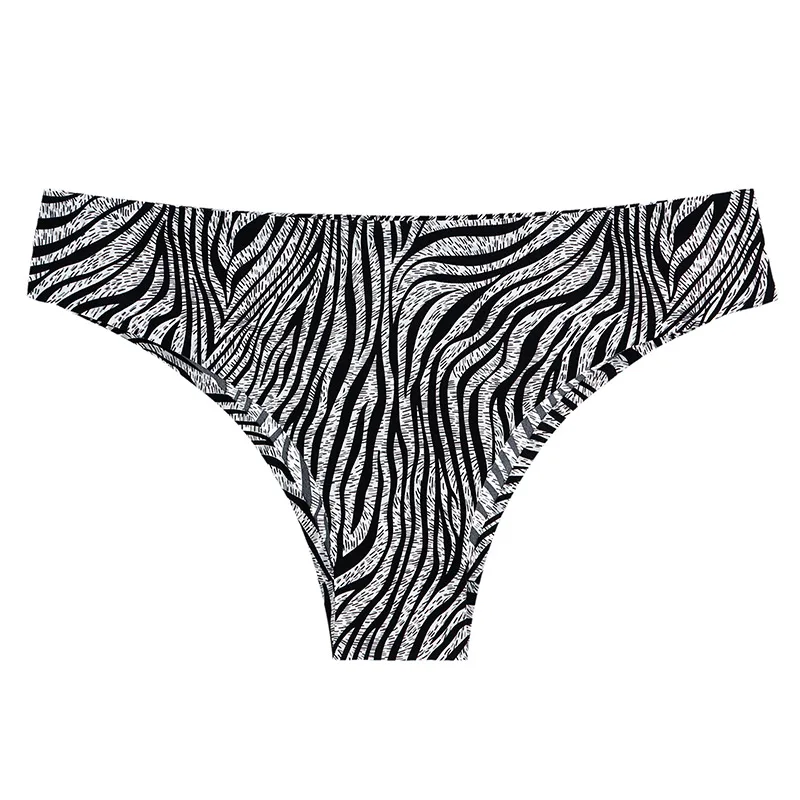 Zebra print woman ice silk panty printed low-waist seamless cut underwear one piece traceless panties