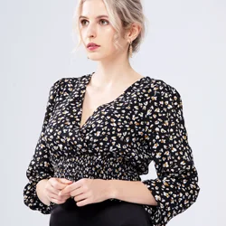 Ladies Spring Black Long Sleeve V Neck Casual Elegant Smocking Womens Cute Shirt Blouses