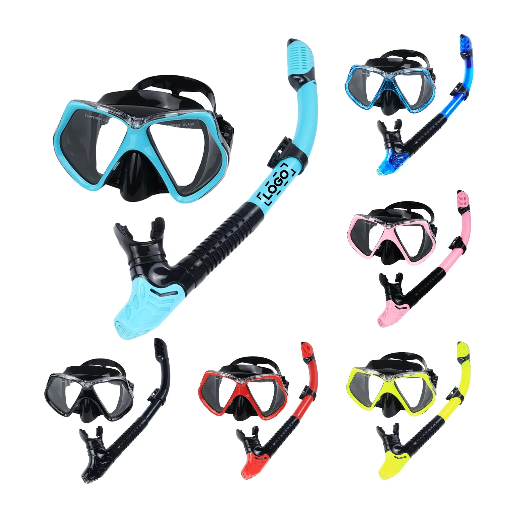 Custom Logo Wholesale Silicone snorkeling goggles with dry top snorkel tube diving snorkel mask Set with action camera mount