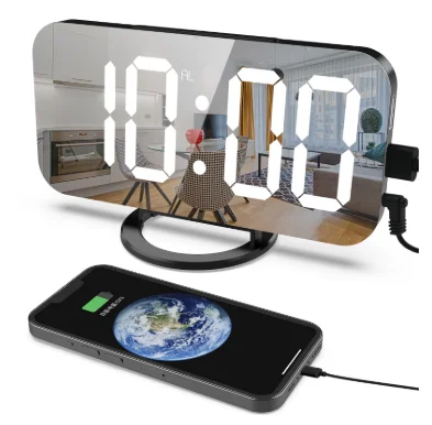 Digital Clock LED Alarm Clocks Mirror Surface for Makeup Modern Decoration for Home Bedroom