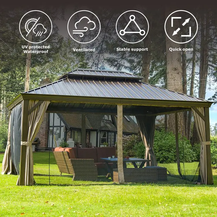 High Quality Outdoor Luxury Garden Gazebo Aluminium Gazebos With Mosquito Nets And Privacy Side Walls