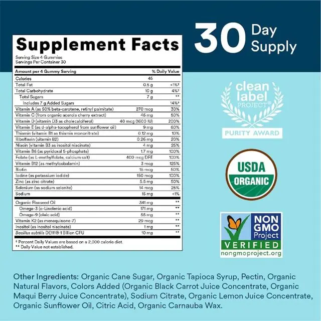 Multivitamin for Men Organic Gummies with Probiotics CoQ10 Methylfolate Omega 3 Vitamin D3 C B12 B6 A K Zinc Immune Support OEM