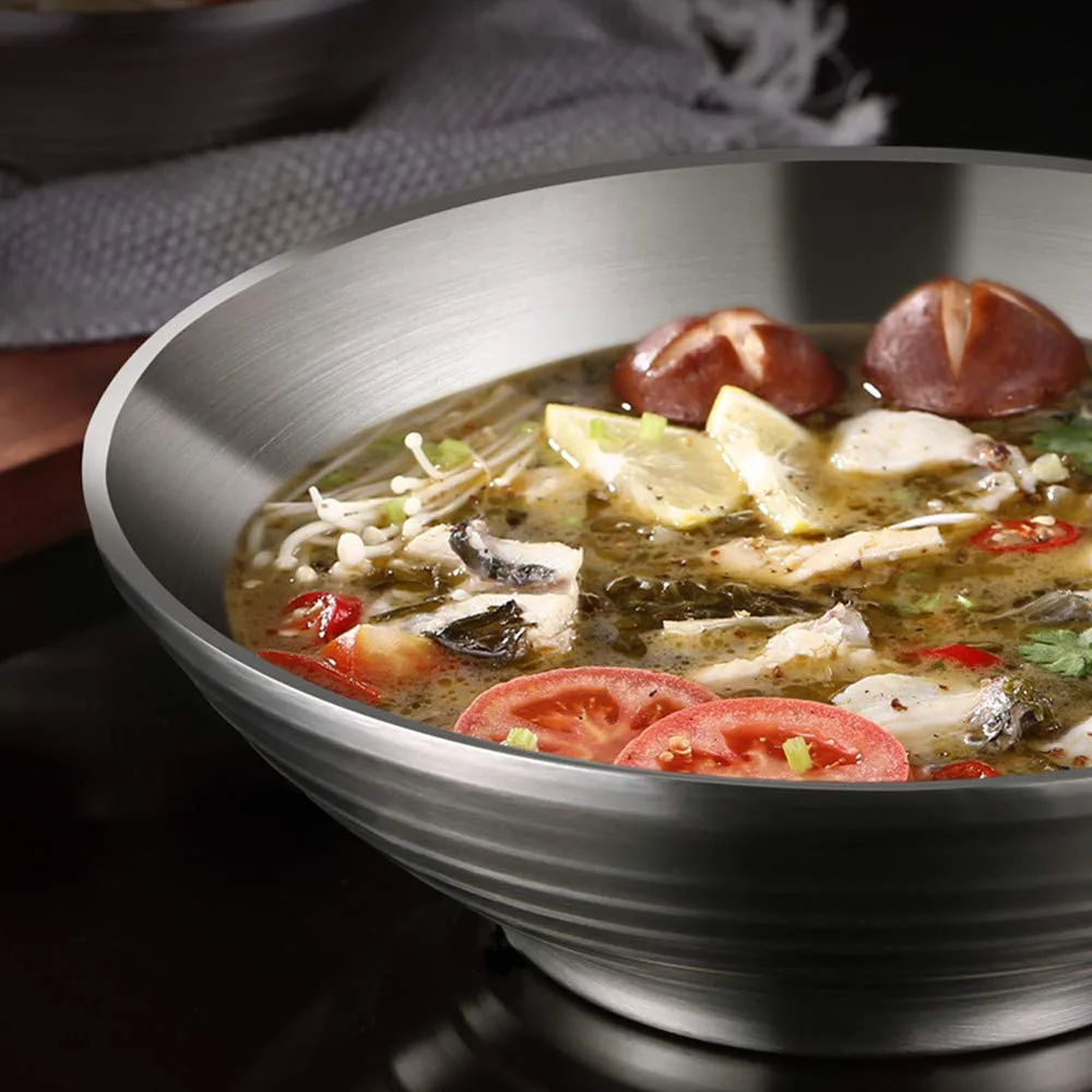 Customized logo Restaurant Hotel Serving Noodle Soup Bowls Double wall stainless steel japanese ramen bowl