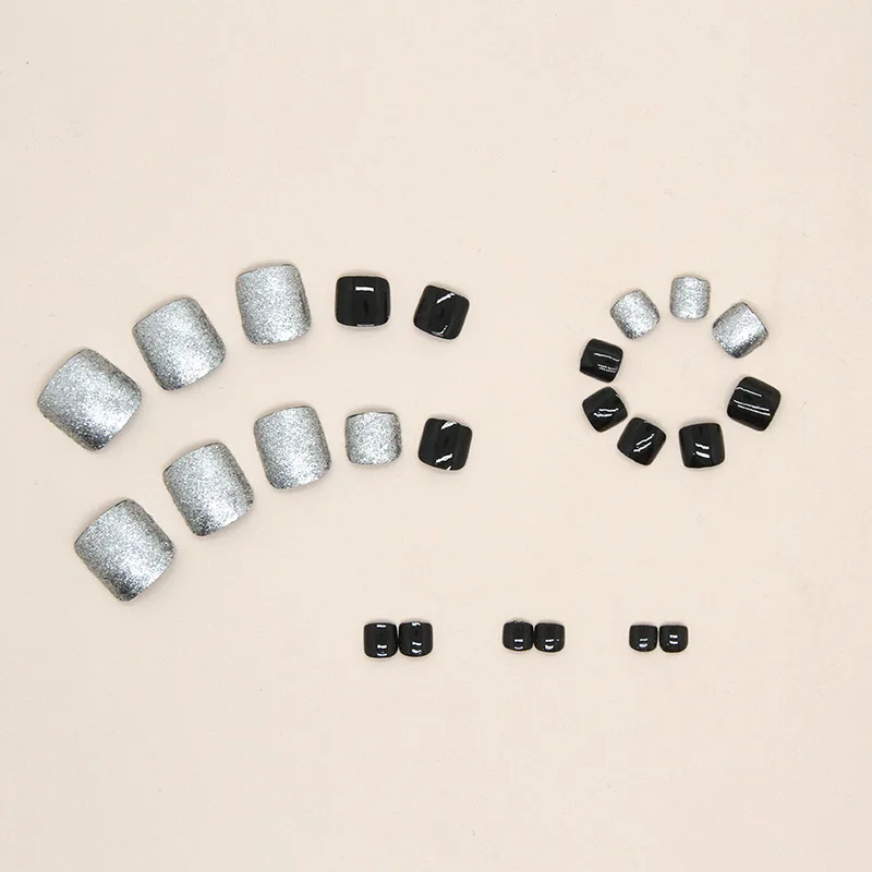 F045 Wholesales New Design Toe Nails Square Series French Flower Colorful Toes Press on Nails Custom False Toe Nails