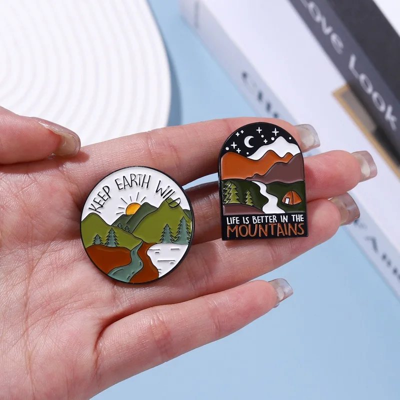 Outdoors Wild Camping Lapel Pins Take a Hiking Adventure Mountain Trip Brooches Enamel Pin Metal Badges