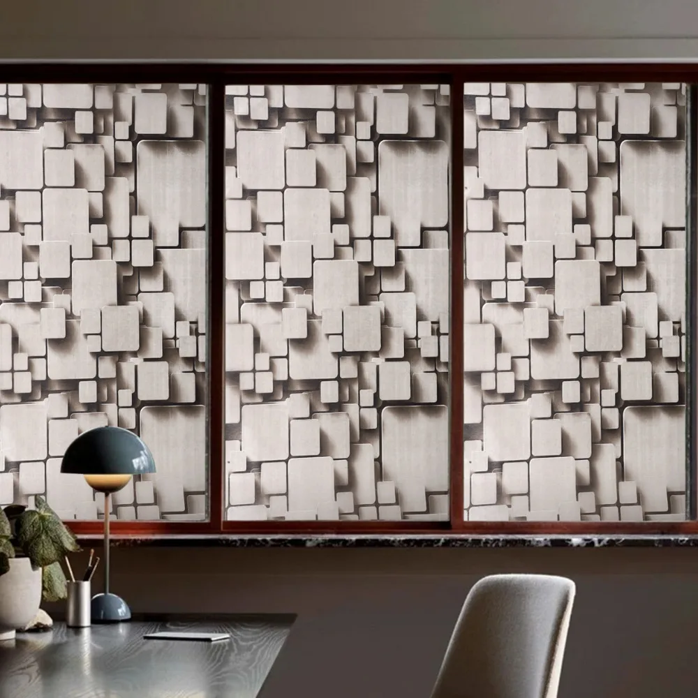 Window Privacy Film 3D static Window Clings Non-Adhesive film  Decorative  for Glass Door Home and Office Heat Control Anti UV