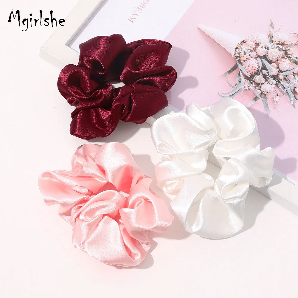 
Mgirlshe Ins Popular Satin Hair Scrunchies Satin Hairband Wholesale Pure Colors Elastic Fashion Ponytail Holder Scrunchy Girls 