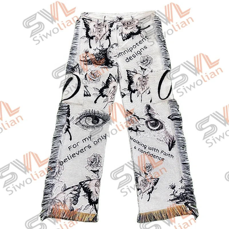 2023 Spring Fashion Tapestry Tassel trousers Custom Your Own Design Tapestry Pants Mens woven Blanket Trousers