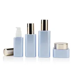 High quality 40g 40ml 80ml 120ml square glass jar lotion cosmetic pump bottle cosmetic set packaging