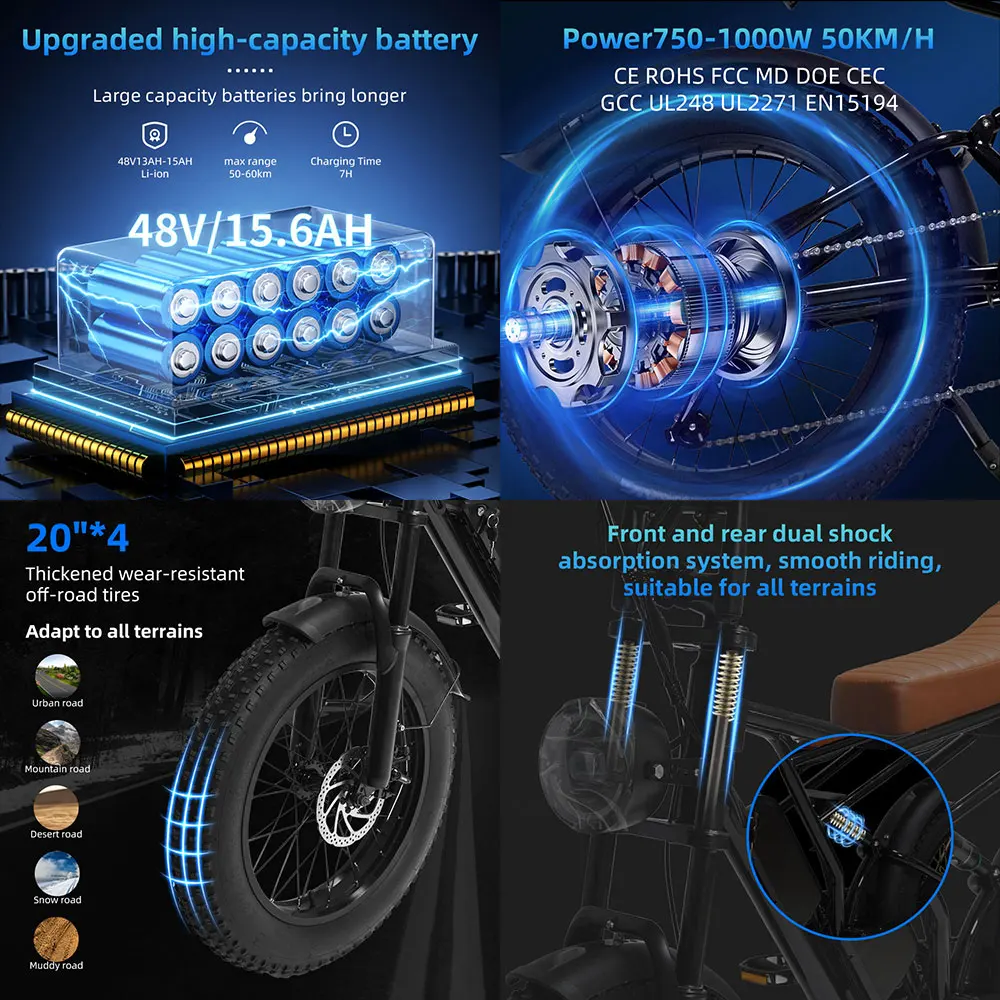 Factory Direct Electric Bikes 1000W Electric Bicycle for Adults Support Customization 29 Inch Fat Tire Electric Mountain Bike