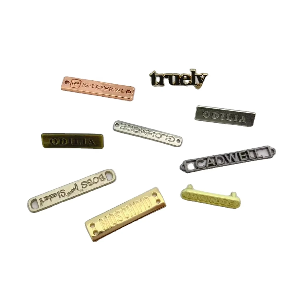 Custom Personalized Metallic Letter Brand Label Jewelry Logo Metal Tags for Clothes Customizable Garment Labels