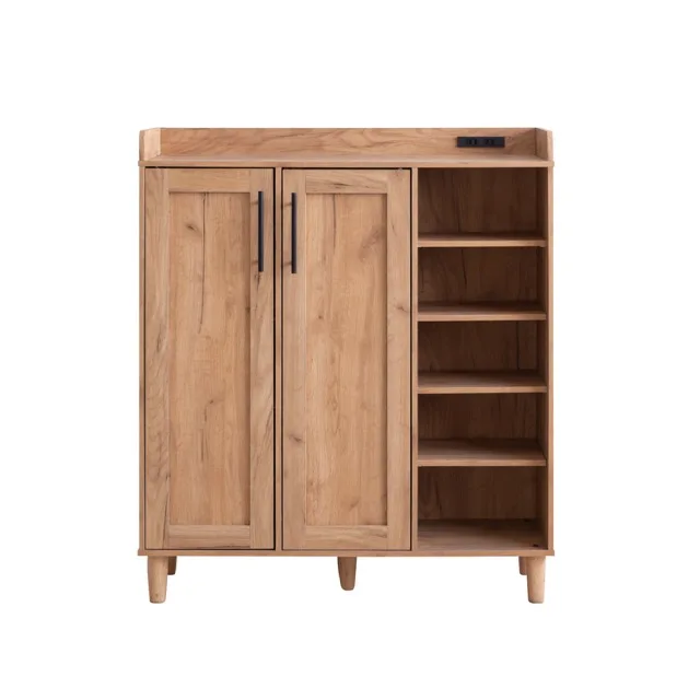 Shoe cabinet with open storage and shelves