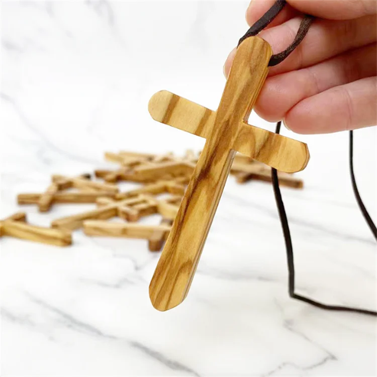 Factory wholesale custom handmade 100 Small Olive Wood Comfort Crosses  Religious Gift for Kids and Adults