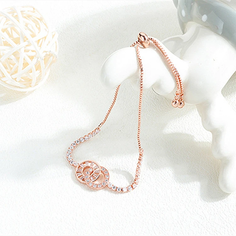 Circle Charm Adjustable Slider Chain 14k Gold Plated Stainless Steel 2mm Lab Grown Diamond zirconia Tennis Bracelet For Women