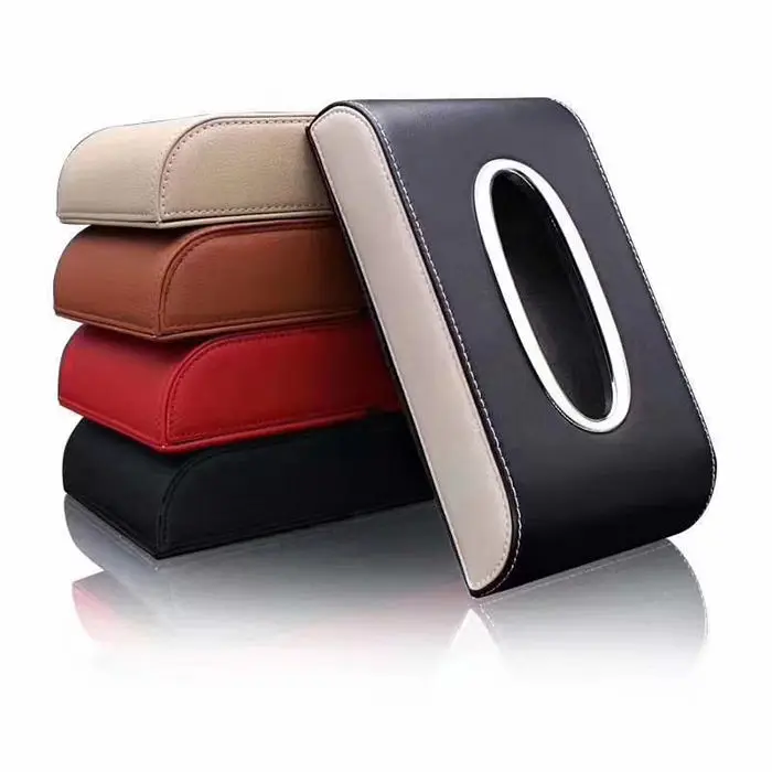 Hot Sale PU Leather Car Interior Accessories Custom Logo Tissues Organizer & Paper Napkin Tissue Box Holder