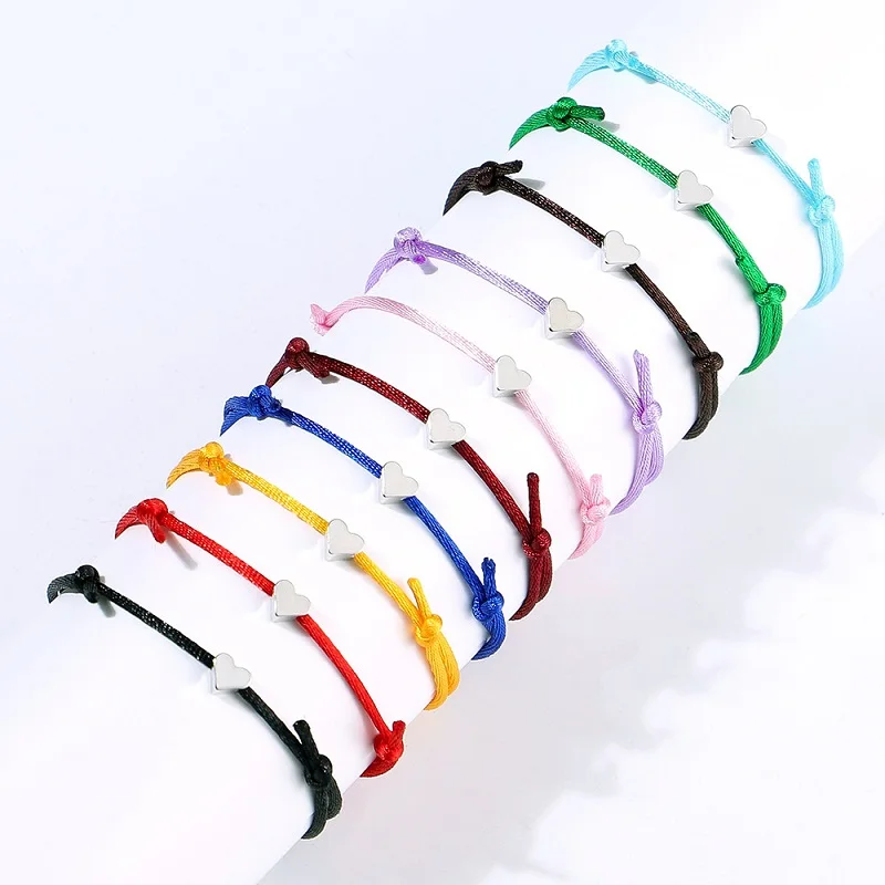 Multicolor Charm Rope Bracelet Women Gold Heart Bracelet Adjustable Cord Bracelet
