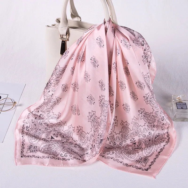 Custom digital printed head silk hair scarf bandana designer wholesale satin silk twill scarf women printing square scarves