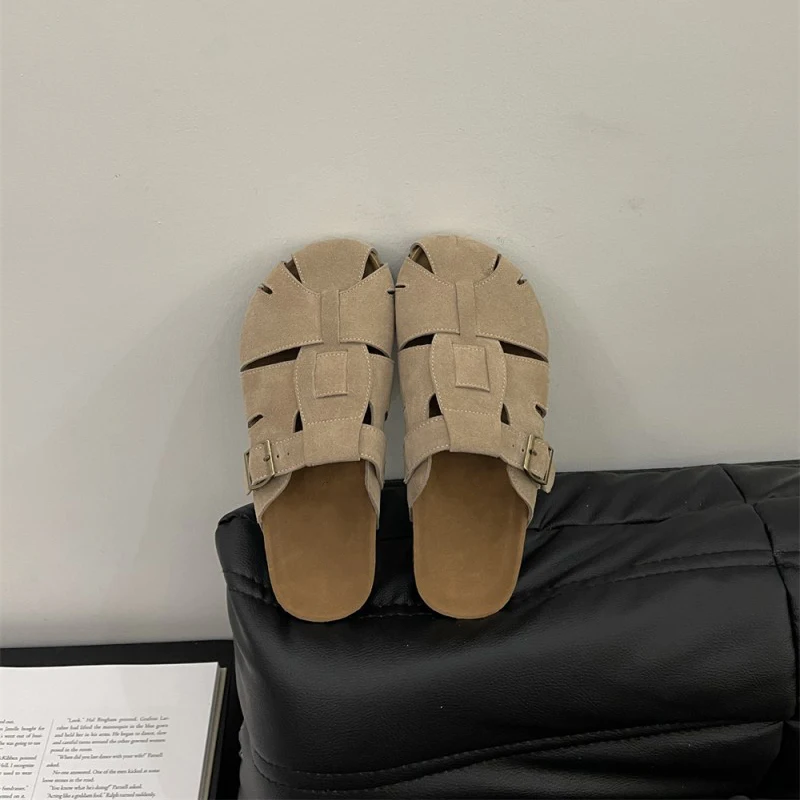 Custom New Design Women Unisex Fashion Cow Suede Closed Toe Clogs Sandals Beach Slides Cork Sole Slipper for Men Ladies