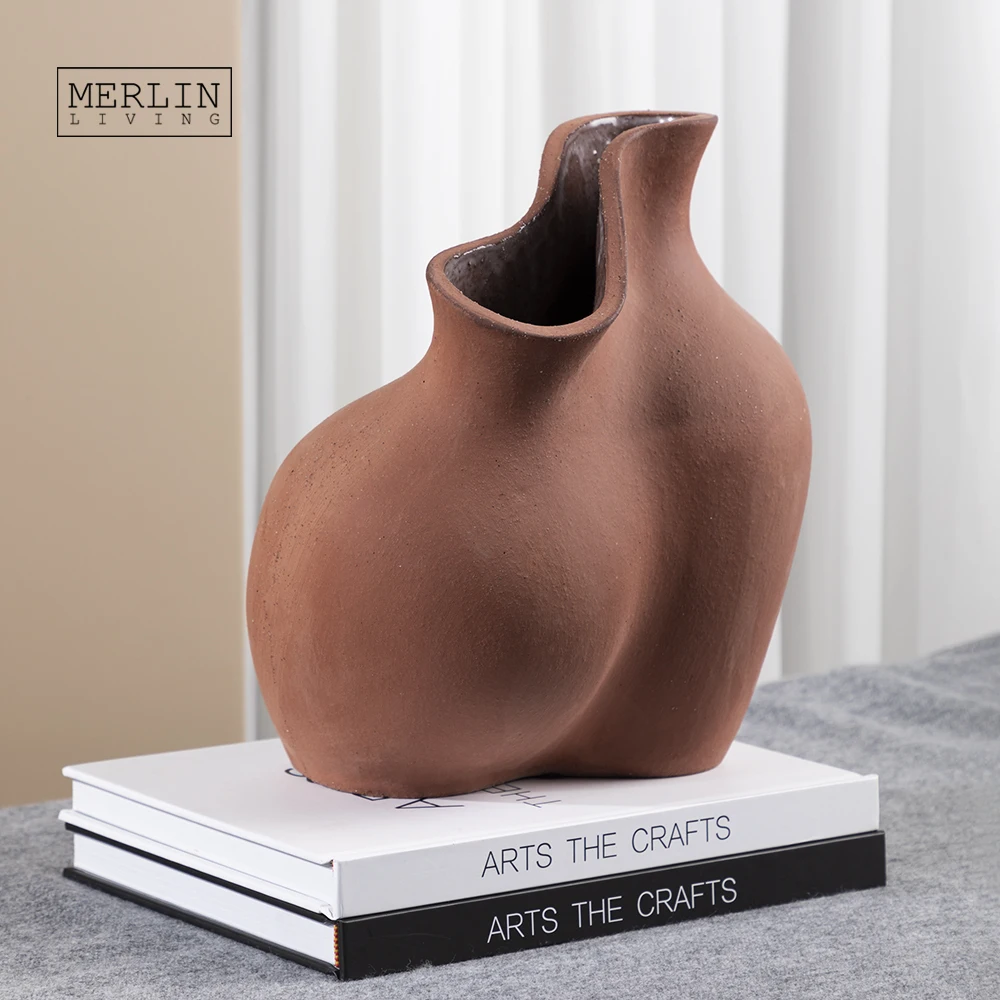 Merlin Living Room Decor White Flower Vase Decor Ceramic Vase With Color Soil Grit Nordic Vase