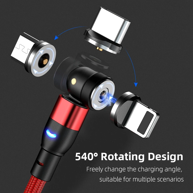 Оптовая продажа в наличии лидер продаж СВЕТОДИОДНЫЙ Магнитный зарядный кабель USB 2 а с вращением на 540 градусов 3