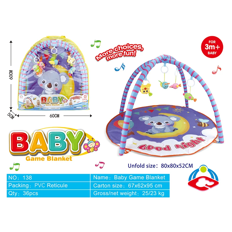 OEM Customized Premium Round Game Blanket Baby Activity Gym Mat Musical Baby Play Mat Piano with Animal Rattle Toys