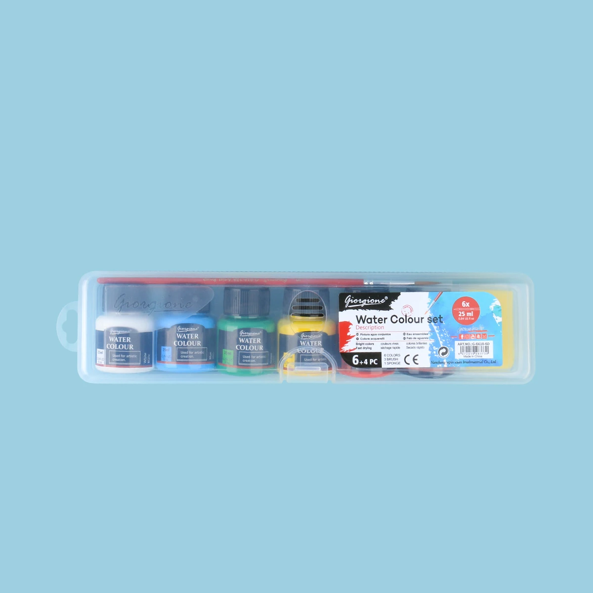 Giorgione 6pcs Watercolor Acrylic Color Paint  Set 25ml Artistic Fabric Glass Painting Colors With Free Nylon Hair Brush