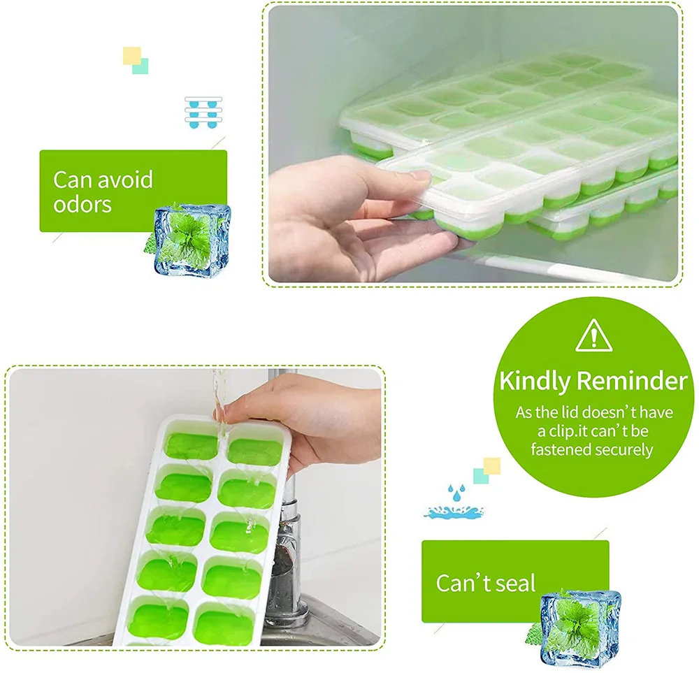 Hotselling 14 Grids Ice Cream Molds Silicone Ice Cube Tray with Lids