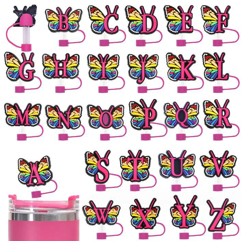 10mm Pink Silicone Custom Straw Topper Charms Cover For Tumbers Wholesale Cute Pvc Set Straw tips Topper