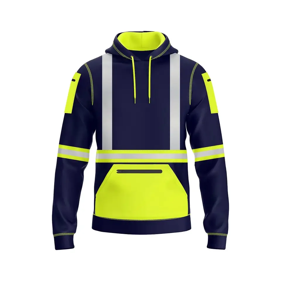 spot goods hot sale reflector hoodies Traffic safety work clothes Yellow combined with navy blue reflective safety hoodies