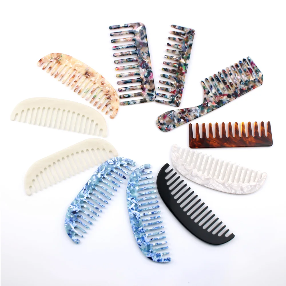 private sample acetic acid tortoise shell custom wide tooth comb Portable Leopard Marble Cushion Wide Tooth Comb Acetate com