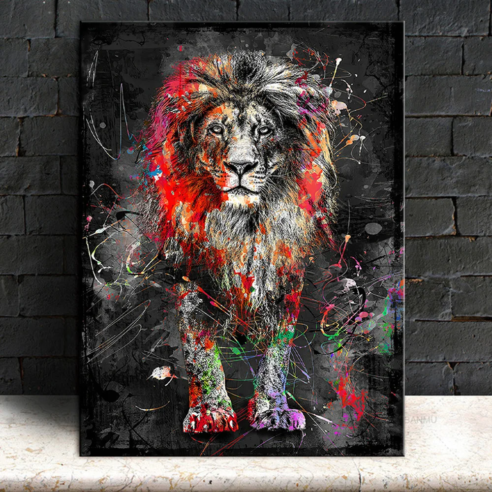 Watercolor Painting Lion Animals Canvas Drawing Colorful Living Decoration Modern Wall Pictures Poster Print