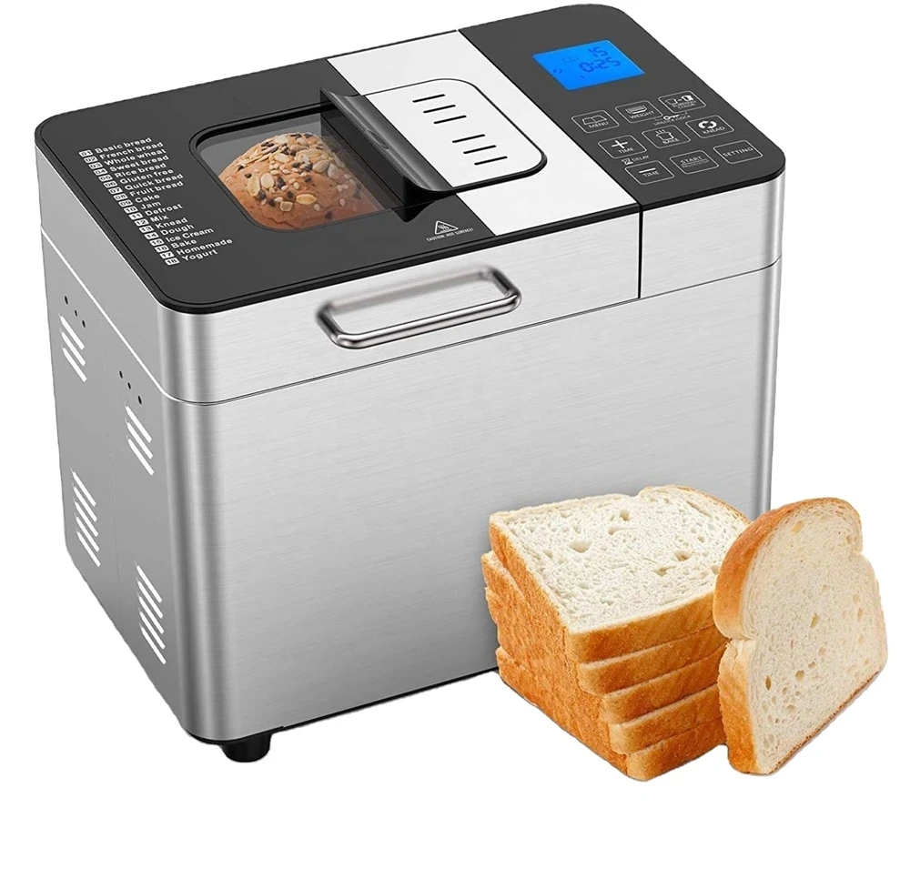 Electric Household Bread Maker Machine Stainless Steel with Automatic Fruit and Nut Dispenser Max Capacity 2LB