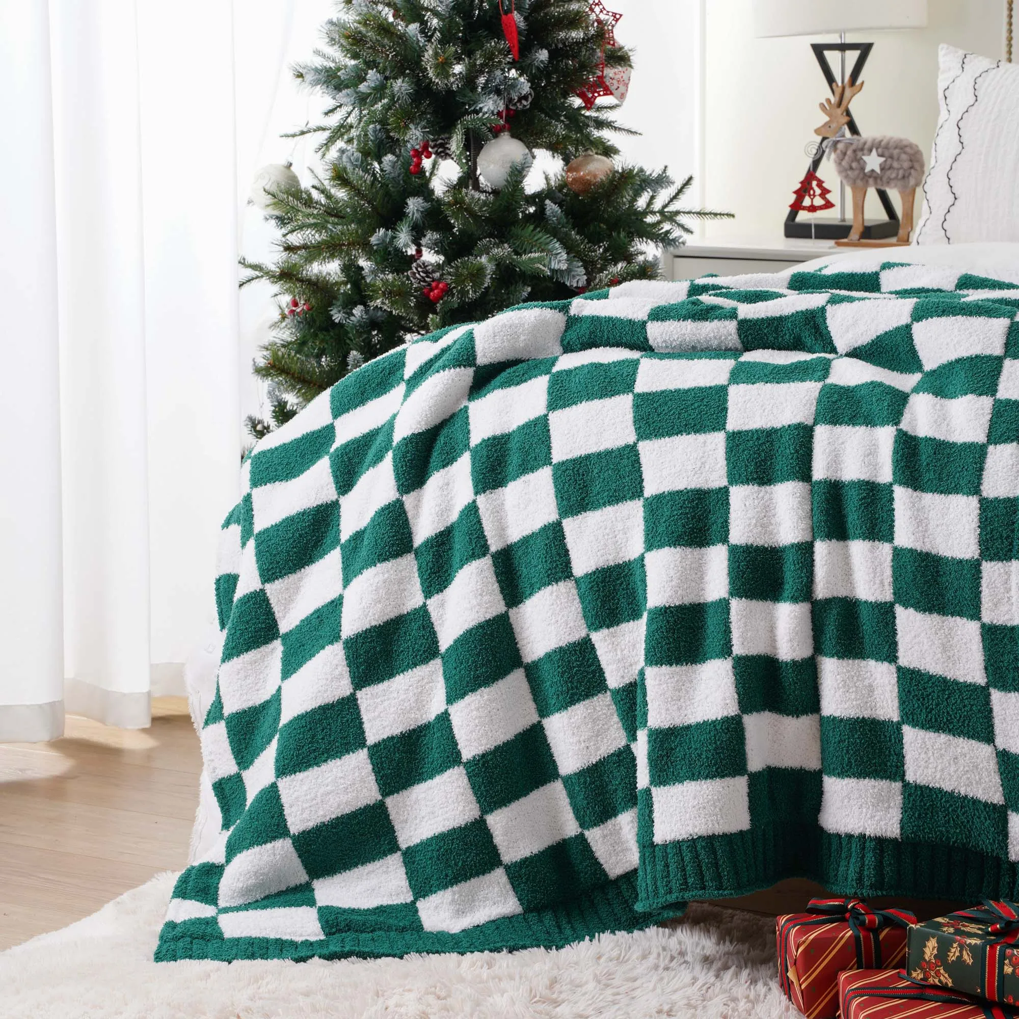 Home Knitted Throw Blankets Microfiber Feather Yarn Plush Soft Warm Throw Blanket Cozy Fluffy Blanket for Couch Bed Sofa