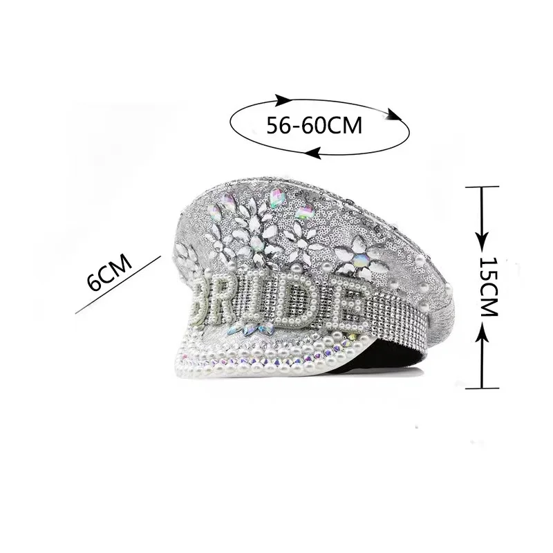 Custom Women wedding novelty bridal bachelorette party rhinestone jewels white bride captain hat