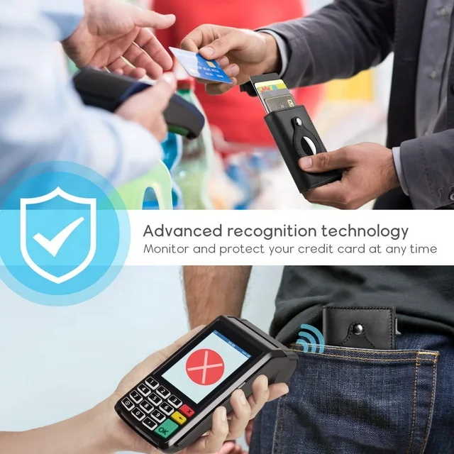 Pop Up Wallet Genuine Leather Rfid Wallet Back With Airtag Tracker Protector Case Automatic Sliding Wallet